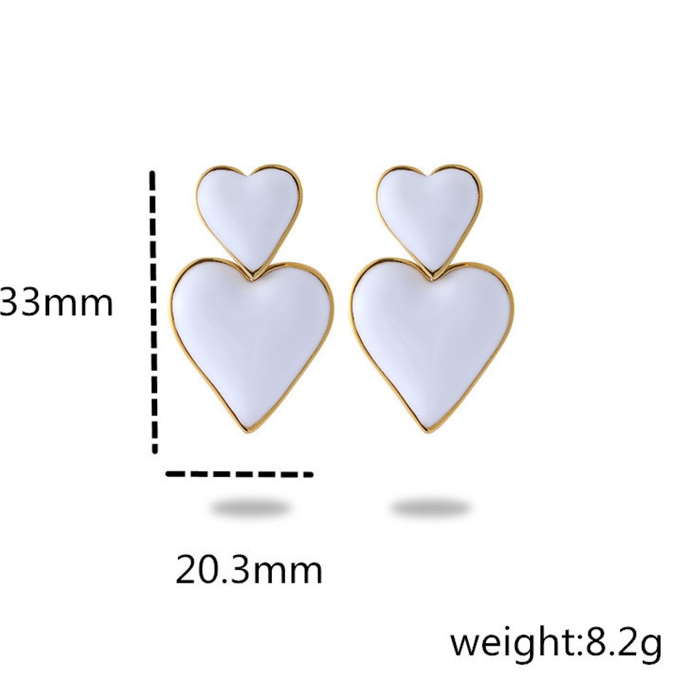 Stainless Steel Minimalist Enamel Plating Heart Shape Zircon Drop Earrings